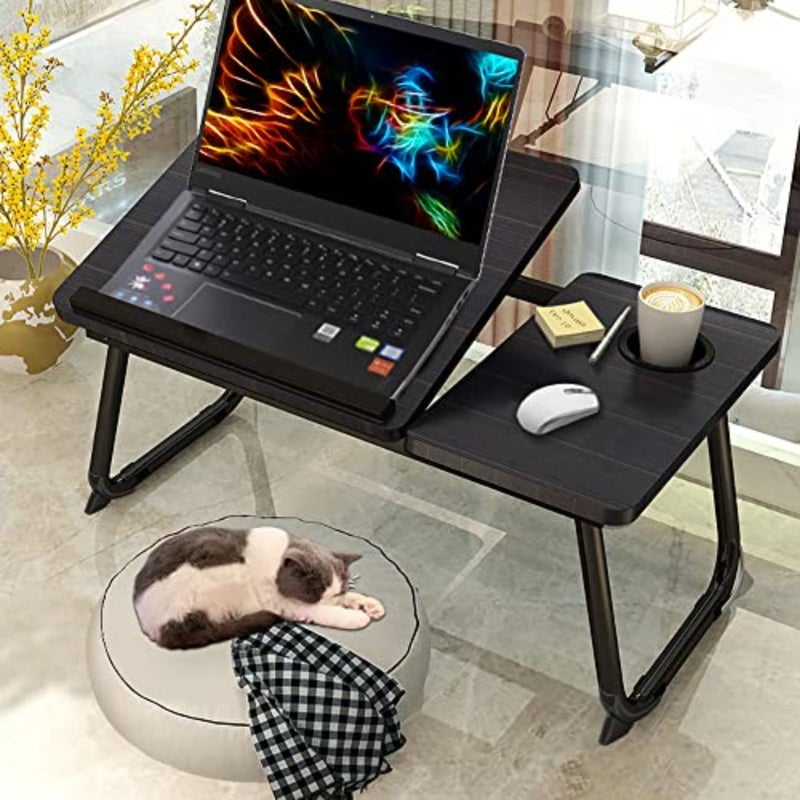 Laptop Bed Tray Desk, Adjustable Folding Laptop Bed Table, Portable Standing Desks, Foldable Lap Tablet Desk with Cup Holder for Bed Couch Sofa Floor Black - Image 2
