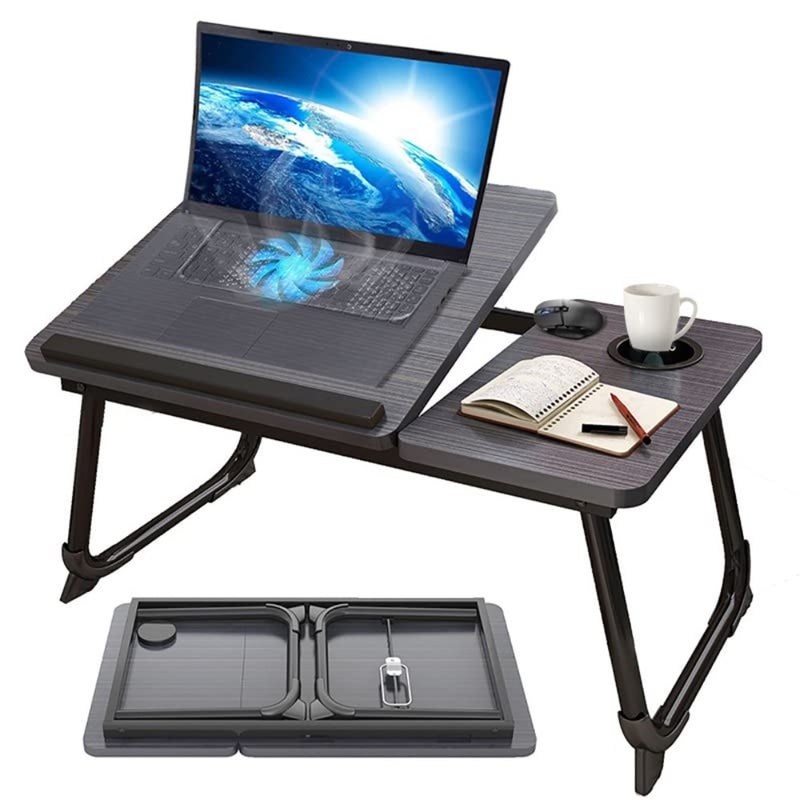 Laptop Bed Tray Desk, Adjustable Folding Laptop Bed Table, Portable Standing Desks, Foldable Lap Tablet Desk with Cup Holder for Bed Couch Sofa Floor Black - Image 1