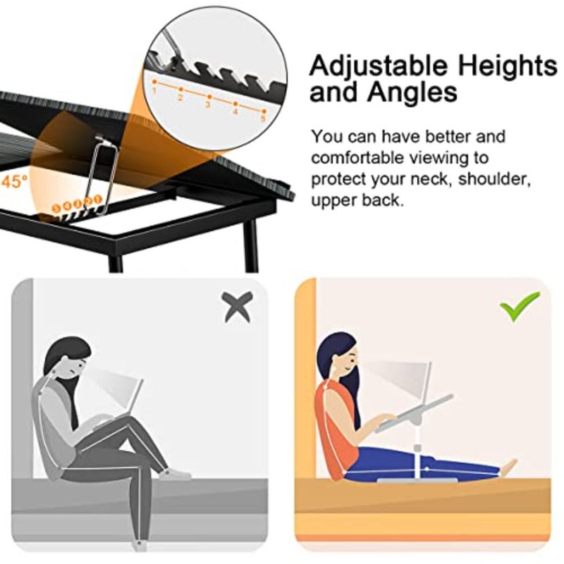 Laptop Bed Tray Desk, Adjustable Folding Laptop Bed Table, Portable Standing Desks, Foldable Lap Tablet Desk with Cup Holder for Bed Couch Sofa Floor Black - Image 5