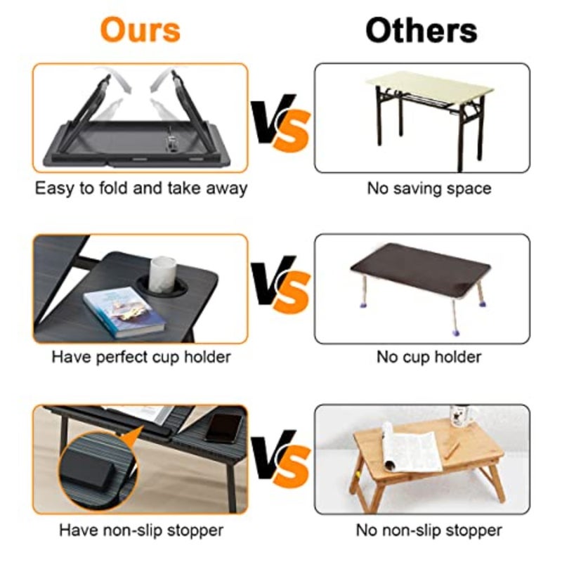 Laptop Bed Tray Desk, Adjustable Folding Laptop Bed Table, Portable Standing Desks, Foldable Lap Tablet Desk with Cup Holder for Bed Couch Sofa Floor Black - Image 4