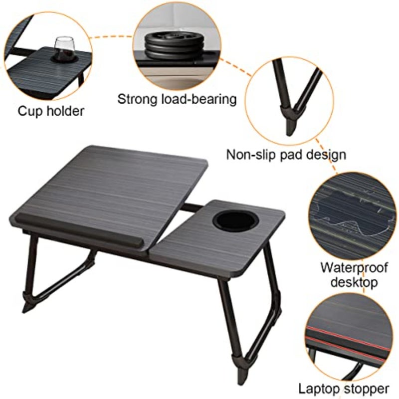 Laptop Bed Tray Desk, Adjustable Folding Laptop Bed Table, Portable Standing Desks, Foldable Lap Tablet Desk with Cup Holder for Bed Couch Sofa Floor Black - Image 3