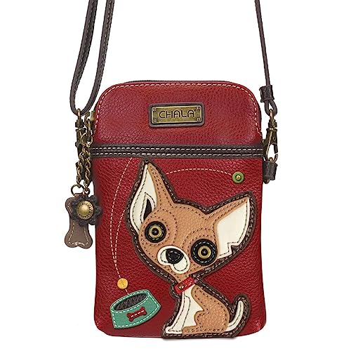 CHALA Dog Collection Cell Phone Crossbody Purse-Women PU Leather/Canvas Multicolor Handbag with Adjustable Strap - Chihuahua - burgundy - Image 2