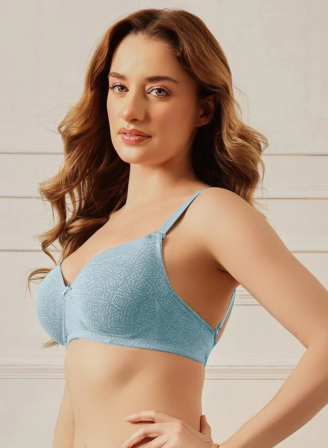 Clovia  Power Blue Geometric Print Padded Multiway T-shirt Bra for Women | Best Price UAE