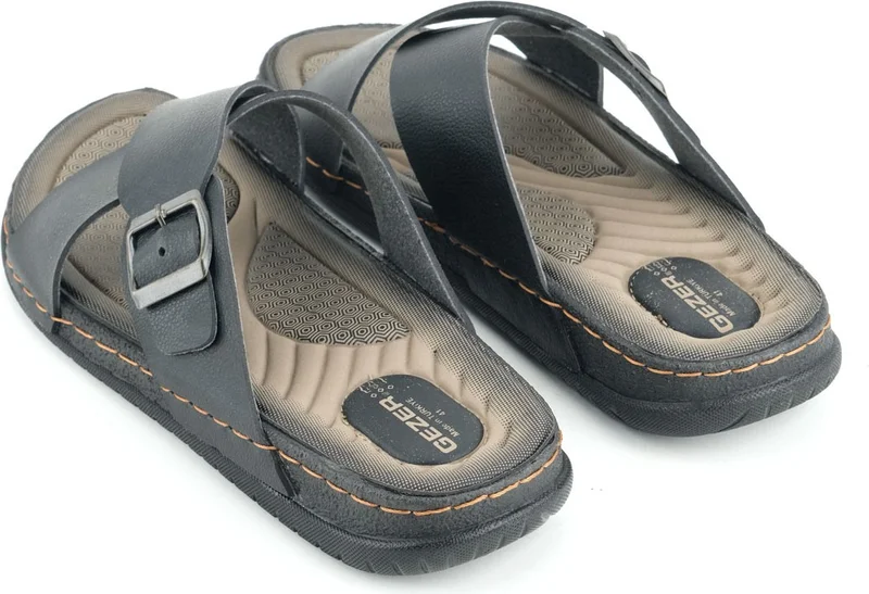 جيزر Men's Summer Artificial Leather Single Buckle Adjustable Comfortable Sole Daily Slippers