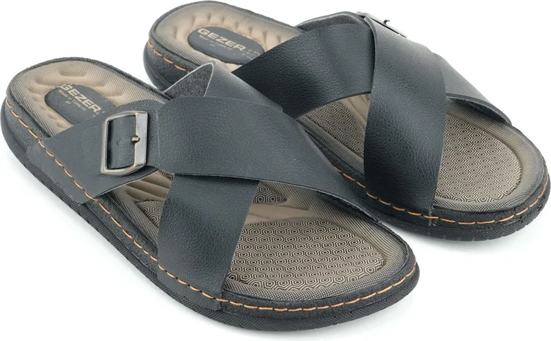 جيزر Men's Summer Artificial Leather Single Buckle Adjustable Comfortable Sole Daily Slippers