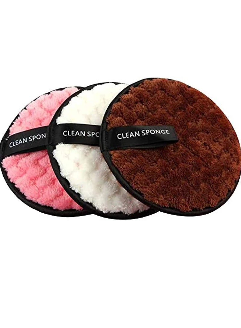 وسادات لإزالة المكياج، 3 قطع منتفخة لتنظيف الوجه قابلة لإعادة الاستخدام وقابلة للغسل، وسادات إزالة ناعمة من الألياف الدقيقة على الوجهين خالية من المواد الكيميائية - فو - Image 1