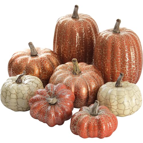 Artgar Pumpkin Decor 8 PCS Halloween Pumpkin Metal Cracked Design Foam Pumpkins for Halloween Thanksgiving Fall Home Table Indoor Outdoor Decorations