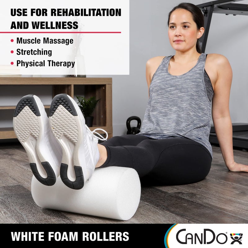 CanDo White PE Foam Rollers for Exercise, Finess, Muscle Restoration, Massage Therapy, Sport Recovery and Physical Therapy for Home, Clinics, Professional Therapy Round 4" x 36" - Image 4