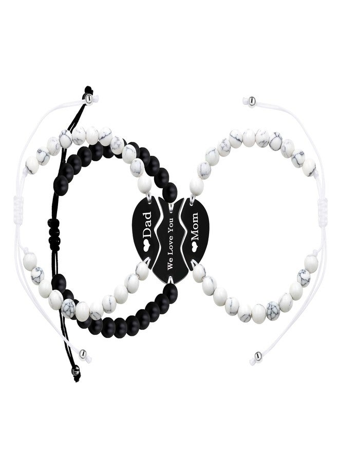 Uloveido 3pcs Matching Puzzle Mom Dad We Love You Heart Bracelets Set for 3 - Handmade Adjustable White Turquoise Black Agate Family Relationship Bracelets for Dad Mom Daughter Son Y4124 - Image 1