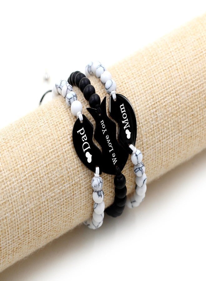 Uloveido 3pcs Matching Puzzle Mom Dad We Love You Heart Bracelets Set for 3 - Handmade Adjustable White Turquoise Black Agate Family Relationship Bracelets for Dad Mom Daughter Son Y4124 - Image 3