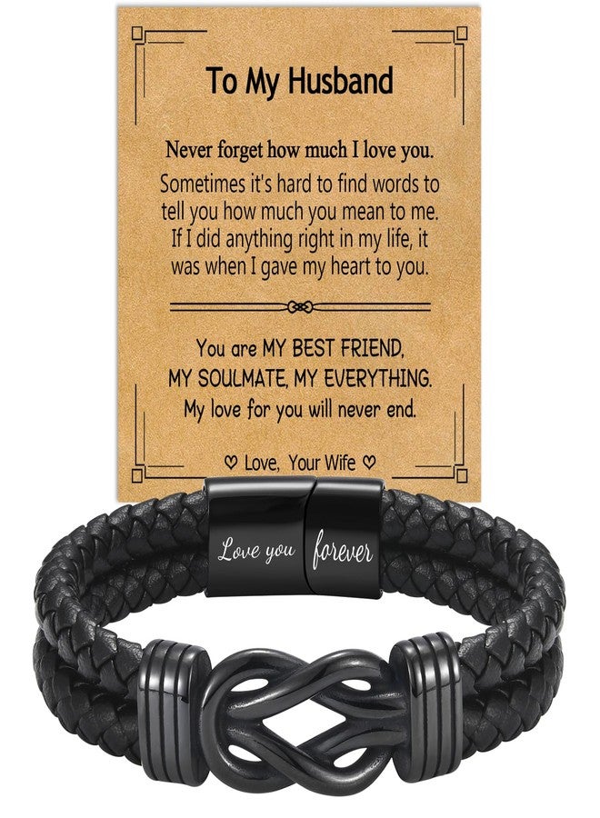 EPIRORA Gifts for Husband from Wife- Black Braided Leather Infinity Knot Bracelets for Men Him, Husband Jewelry Gifts for Christmas Stocking Stuffers Birthday Valentine's Day - Image 1