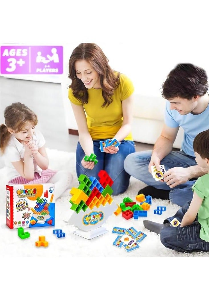 48 قطعة من لعبة توازن برج تيترا، لعبة مكعبات التوازن، لعبة مكعبات بناء التوازن، توازن كومة التأرجح، لعبة تعليمية مونتيسوري، لعبة حسية، مثالية للألعاب العائلية، والحفلات، والسفر