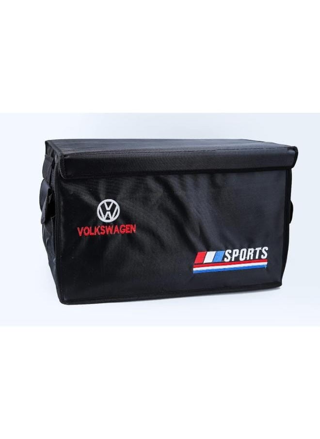Sports Fabric Car Trunk Organizer Storage Box Foldable, With Small Pockets With Volkswagen Logo - Multi Color  - Image 1