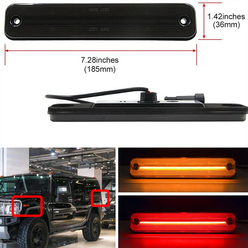 TOTMOX 14 Pack Hummer H2 Cab Roof Lamps Compatible with 2003-2009 Hummer H2 and H2 SUT Top Clearance LED Side Marker Light Kit Front Rear Amber/Red Cab Roof Lamps Replacement - Image 4