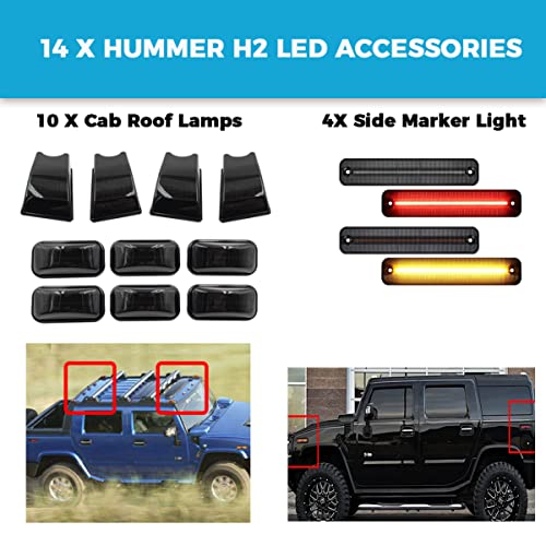TOTMOX 14 Pack Hummer H2 Cab Roof Lamps Compatible with 2003-2009 Hummer H2 and H2 SUT Top Clearance LED Side Marker Light Kit Front Rear Amber/Red Cab Roof Lamps Replacement - Image 2
