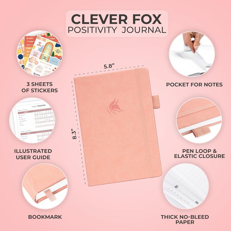 كليفر فوكس دفتر يوميات الإيجابية من Clever Fox – امتنان يومي وتأكيدات مع محفزات – دفتر ملاحظات للصحة النفسية التحفيزية مع متتبع العادات (وردي فاتح) - Image 2