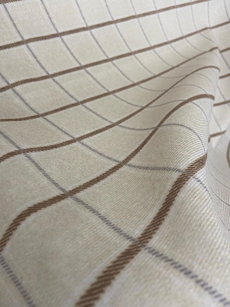 Decora Furnishings Tattersall Plaid Design Velvet Finish Digitally Printed Soft and Rich Furnishing Fabric for Sofa Cushions Chair Craft Width 54 inches Running Metre Cream with Brown - Image 4