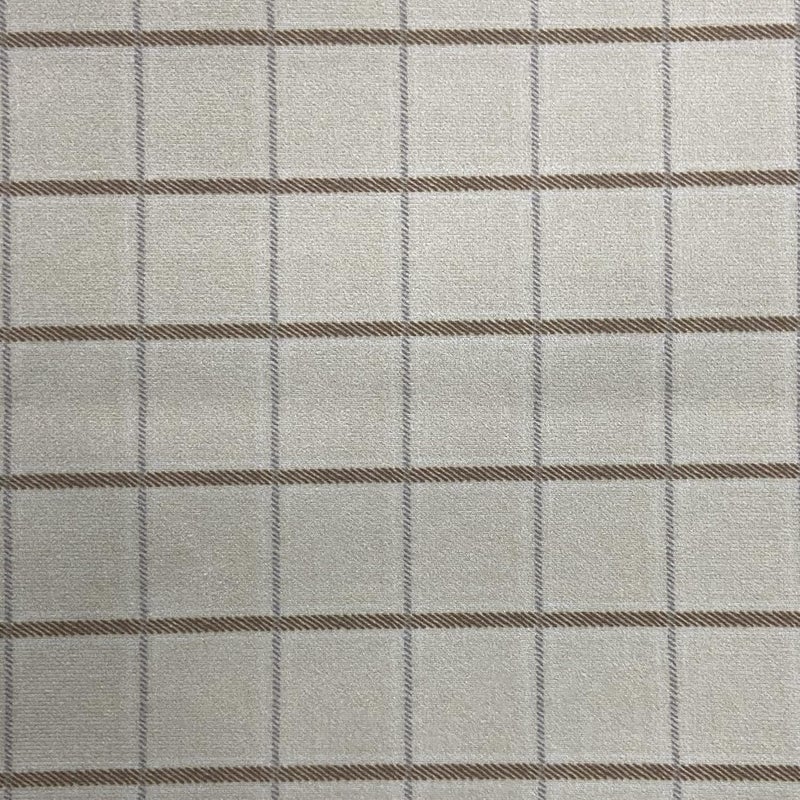 Decora Furnishings Tattersall Plaid Design Velvet Finish Digitally Printed Soft and Rich Furnishing Fabric for Sofa Cushions Chair Craft Width 54 inches Running Metre Cream with Brown - Image 1