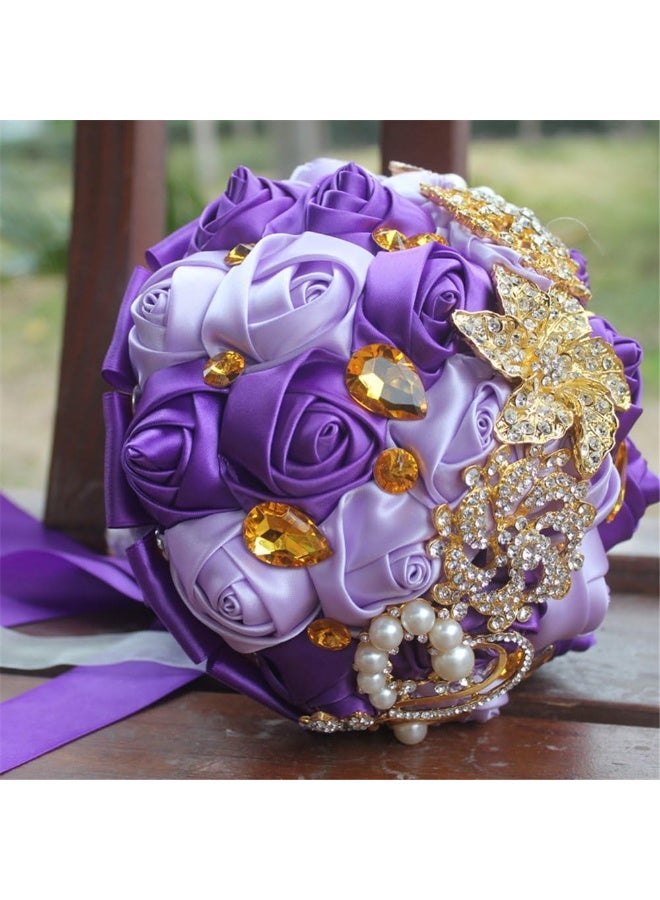 USIX Handcraft Crystal Satin Rose Brooch Bridal Holding Wedding Bouquet Brooch Bouquet, Lace Decorated Bouquet, Wedding Flower Arrangements Bridesmaid Bouquet - Image 2