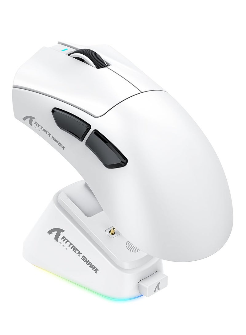 هجوم القرش ماوس ألعاب لاسلكي V3PRO للألعاب الإلكترونية مع قاعدة شحن مغناطيسية: خفيف الوزن 62 جرامًا - 1 كيلو بايت من الاستطلاع - 25 كيلو بايت من نقطة لكل بوصة - مستشعر PAW3311، سلكي/بلوتوث/2.4 جيجا هرتز قابل للبرمجة، BK52820 IC لأجهزة الكمبيوتر المحمولة واللاعبين - Image 1