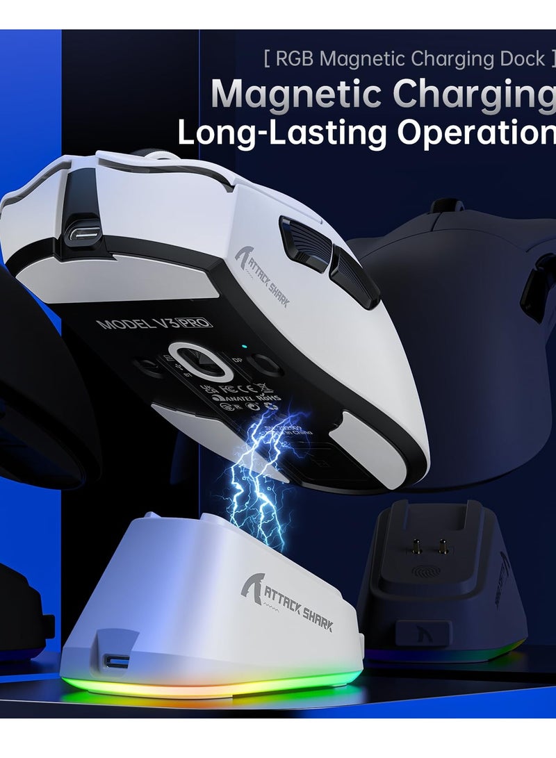 هجوم القرش ماوس ألعاب لاسلكي V3PRO للألعاب الإلكترونية مع قاعدة شحن مغناطيسية: خفيف الوزن 62 جرامًا - 1 كيلو بايت من الاستطلاع - 25 كيلو بايت من نقطة لكل بوصة - مستشعر PAW3311، سلكي/بلوتوث/2.4 جيجا هرتز قابل للبرمجة، BK52820 IC لأجهزة الكمبيوتر المحمولة واللاعبين - Image 4