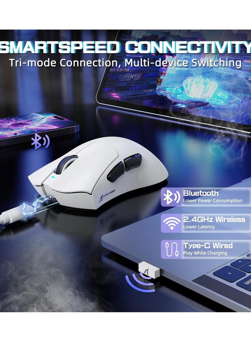 هجوم القرش ماوس ألعاب لاسلكي V3PRO للألعاب الإلكترونية مع قاعدة شحن مغناطيسية: خفيف الوزن 62 جرامًا - 1 كيلو بايت من الاستطلاع - 25 كيلو بايت من نقطة لكل بوصة - مستشعر PAW3311، سلكي/بلوتوث/2.4 جيجا هرتز قابل للبرمجة، BK52820 IC لأجهزة الكمبيوتر المحمولة واللاعبين - Image 2