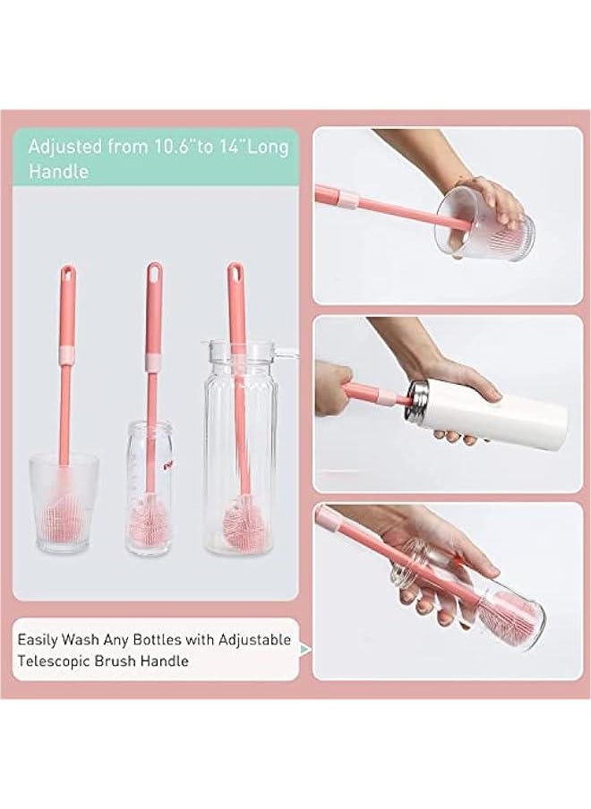 Gonice Baby Bottle Brush, Telescopic Silicone Bottle Brush for Cleaning with Long Handle, Water Bottle Cleaner Brush with Nipple & Straw Cleaner, Included Towel (Pink)  - Image 3