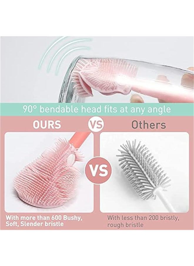 Gonice Baby Bottle Brush, Telescopic Silicone Bottle Brush for Cleaning with Long Handle, Water Bottle Cleaner Brush with Nipple & Straw Cleaner, Included Towel (Pink)  - Image 4