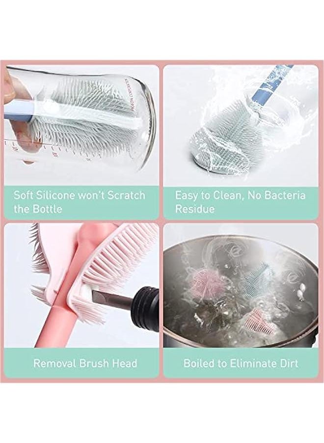 Gonice Baby Bottle Brush, Telescopic Silicone Bottle Brush for Cleaning with Long Handle, Water Bottle Cleaner Brush with Nipple & Straw Cleaner, Included Towel (Pink)  - Image 5
