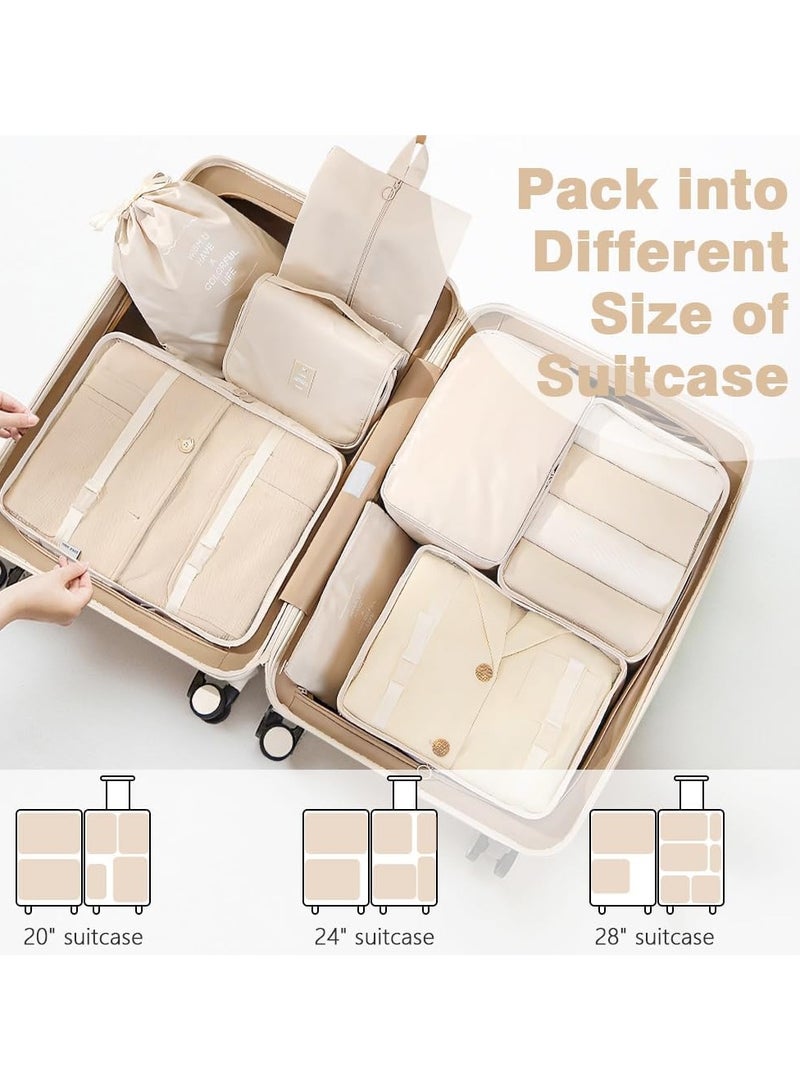 10 Set Packing Cubes for Travel, Lightweight Suitcase Luggage Organizer Bags, Travel Essentials Packing Organizers for Luggage, Packing Cubes for Carry On Suitcase in 4 Sizes with Shoe Bag, Cream  - Image 5