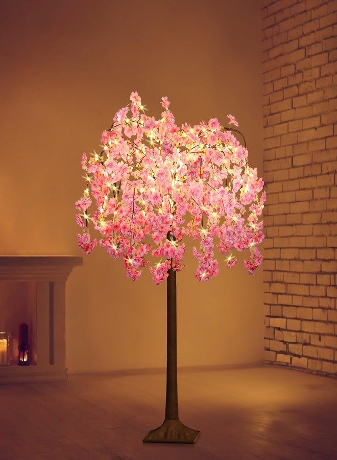 OUSHENG Lighted Cherry Blossom Tree LED Artificial Trees for Decoration Inside, Light up Fake Plant with Faux Flower for Home Wedding Party Festival Christmas Indoor Decor, Warm White, 4FT - Image 5
