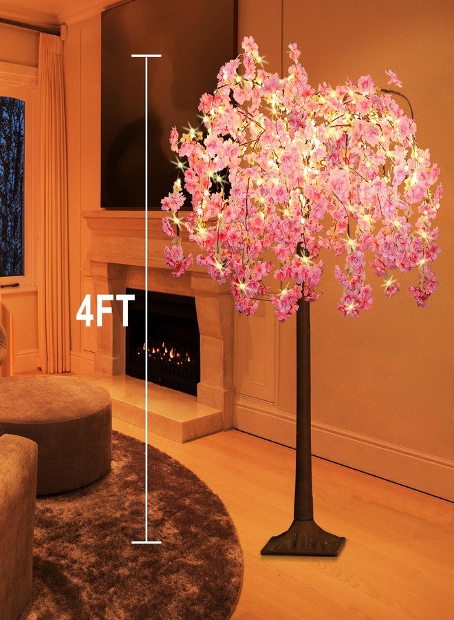 OUSHENG Lighted Cherry Blossom Tree LED Artificial Trees for Decoration Inside, Light up Fake Plant with Faux Flower for Home Wedding Party Festival Christmas Indoor Decor, Warm White, 4FT - Image 4
