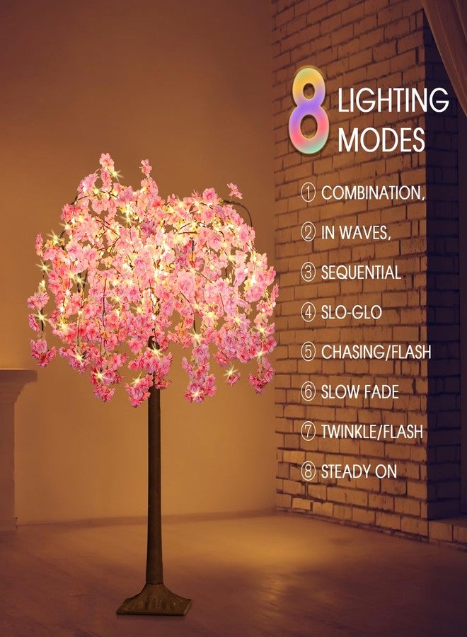 OUSHENG Lighted Cherry Blossom Tree LED Artificial Trees for Decoration Inside, Light up Fake Plant with Faux Flower for Home Wedding Party Festival Christmas Indoor Decor, Warm White, 4FT - Image 2