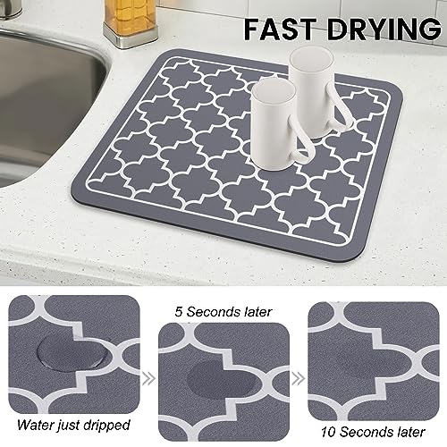 WISELIFE Dish Drying Mat Super Absorbent Drying Mat Large Dish Drying Mats for Kitchen Counter Easy Clean Dish Mat Kitchen Drying Mat15"x 18" Stylish Grey - Image 4
