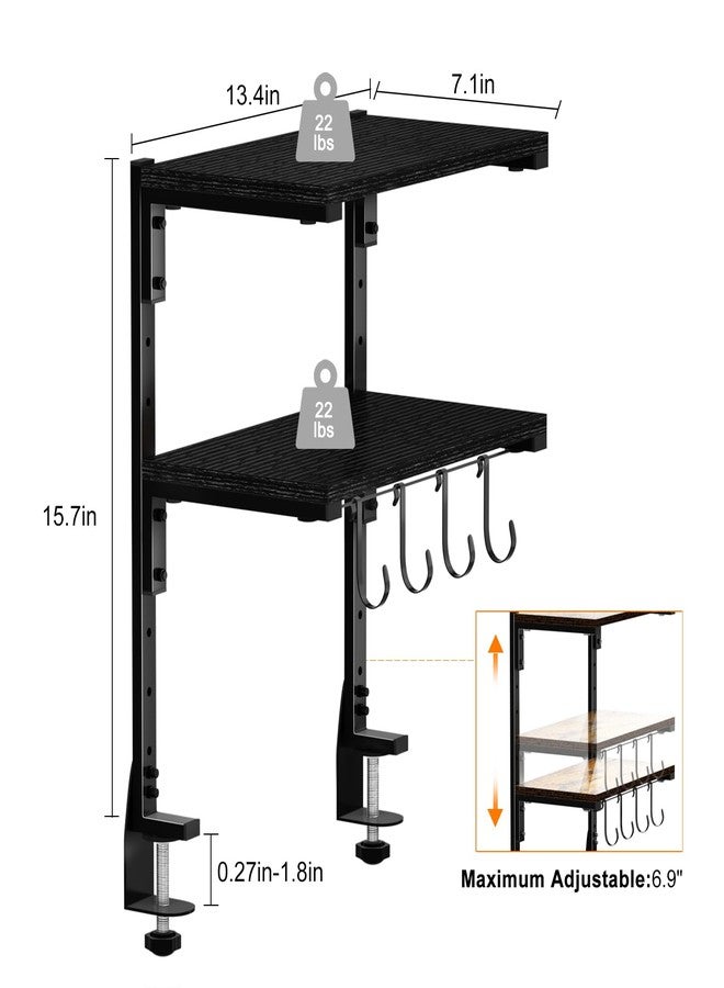 AUATRONNE Clamp-on Desk Shelf, 13 inch Above or Below Desk 2-Tier Shelving, Adjustable Metal Storage Tray for Gaming Devices or Office Desk Accessories and More, Black, Patent Pending - Image 2