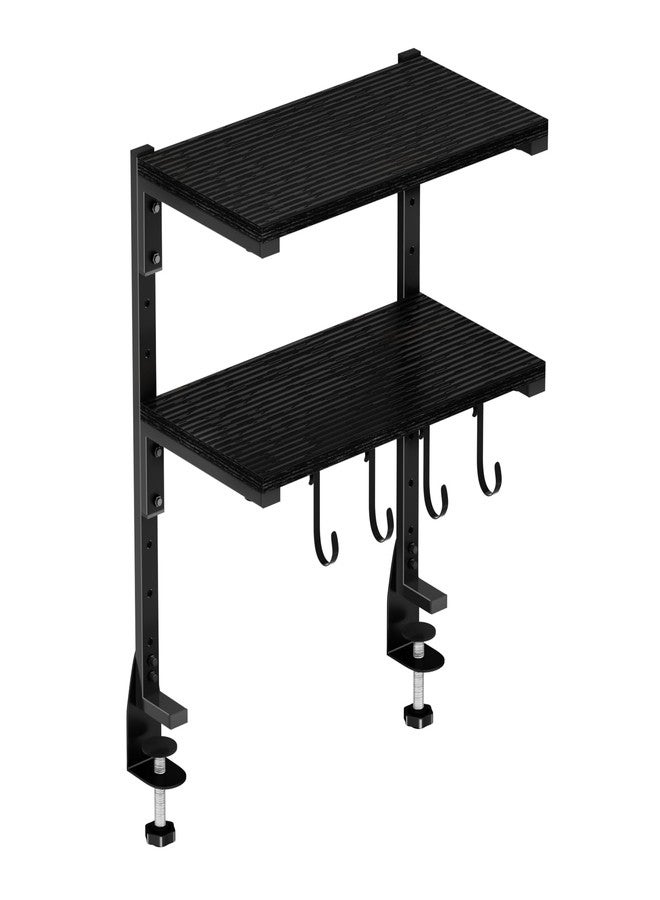 AUATRONNE Clamp-on Desk Shelf, 13 inch Above or Below Desk 2-Tier Shelving, Adjustable Metal Storage Tray for Gaming Devices or Office Desk Accessories and More, Black, Patent Pending - Image 1