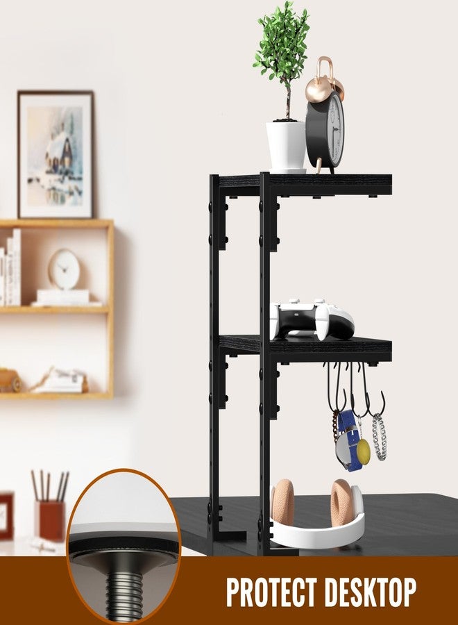 AUATRONNE Clamp-on Desk Shelf, 13 inch Above or Below Desk 2-Tier Shelving, Adjustable Metal Storage Tray for Gaming Devices or Office Desk Accessories and More, Black, Patent Pending - Image 5