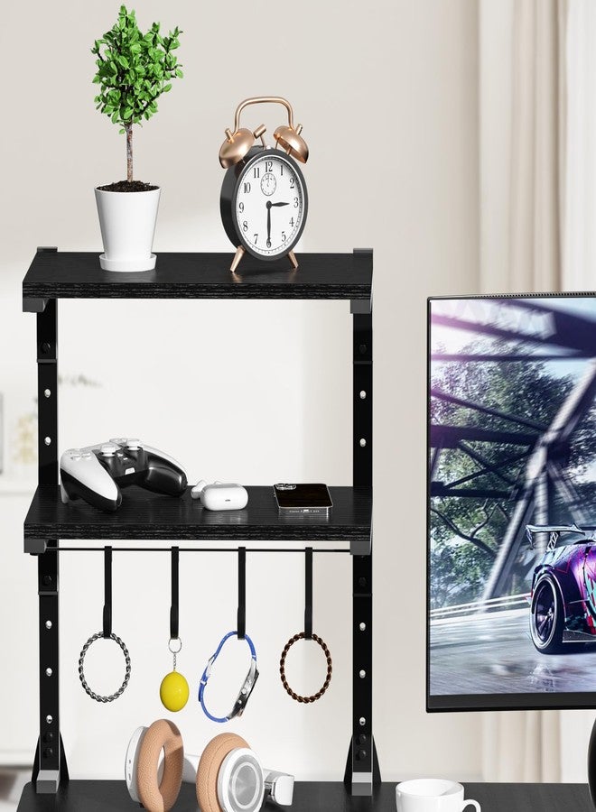 AUATRONNE Clamp-on Desk Shelf, 13 inch Above or Below Desk 2-Tier Shelving, Adjustable Metal Storage Tray for Gaming Devices or Office Desk Accessories and More, Black, Patent Pending - Image 4