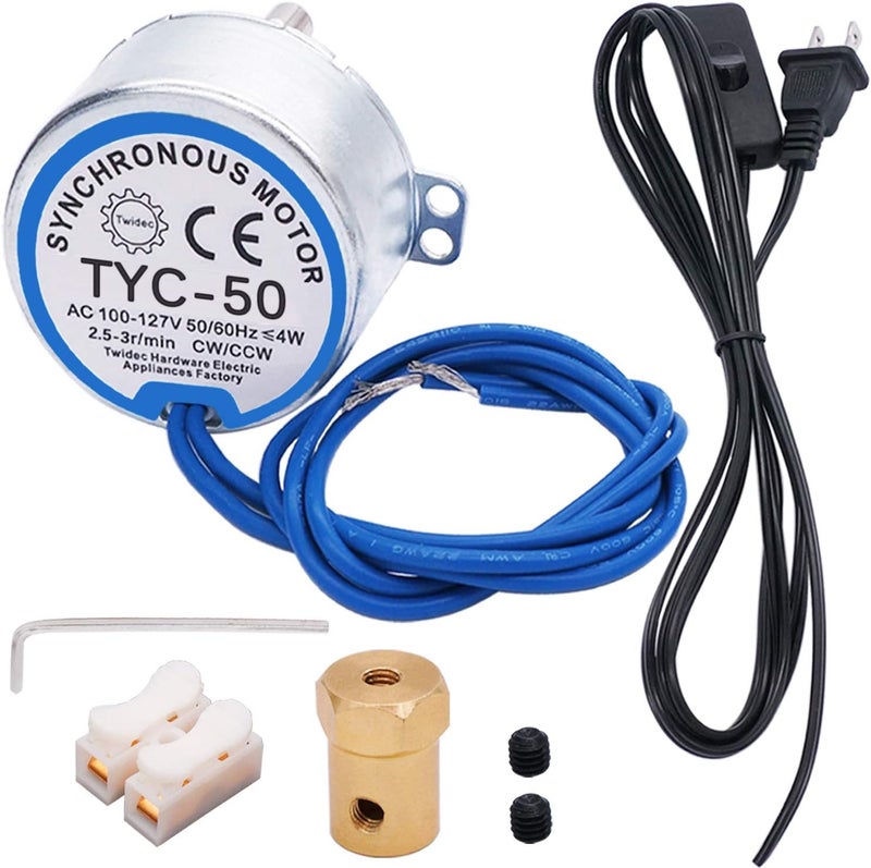 Twidec /Synchronous Turntable Motor Electric Motor 2.5-3RPM/MIN 50/60Hz 4W CCW/CW AC100~127V Synchron Motor for Cup Turner,Cuptisserie Rotator with 7mm Flexible Coupling TYC-50-2.5-3R-XLLB1PCS - Image 1