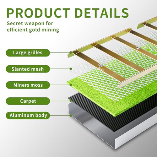 Kingson Gold Panning & Prospecting Kit, 50" Sluice Boxes, Portable Folding Aluminum Sluice Box with Miner's Moss – Lightweight Gold Prospecting Tool for Rivers, Creeks Dredging - Image 2
