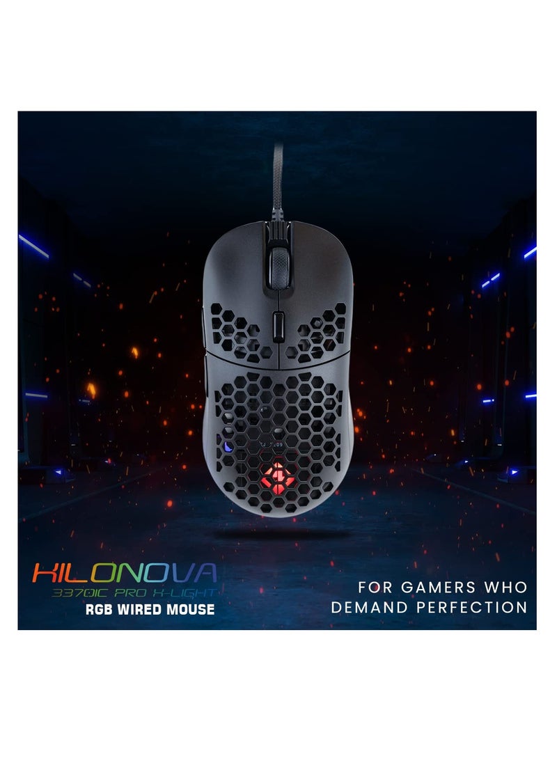 Cosmic Byte Kilonova 3370IC PRO X-Light Wired Gaming Mouse (Black) | 65 Grams | Pixart 3370 Sensor | DIY Hot Swappable Switches | 0.8MM PTFE Feet | Adjustable Debounce Rate | Honeycomb Design  - Image 2