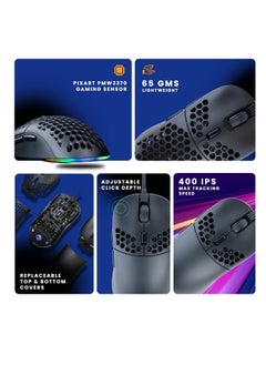Cosmic Byte Kilonova 3370IC PRO X-Light Wired Gaming Mouse (Black) | 65 Grams | Pixart 3370 Sensor | DIY Hot Swappable Switches | 0.8MM PTFE Feet | Adjustable Debounce Rate | Honeycomb Design  - Image 3