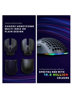 Cosmic Byte Kilonova 3370IC PRO X-Light Wired Gaming Mouse (Black) | 65 Grams | Pixart 3370 Sensor | DIY Hot Swappable Switches | 0.8MM PTFE Feet | Adjustable Debounce Rate | Honeycomb Design  - Image 5