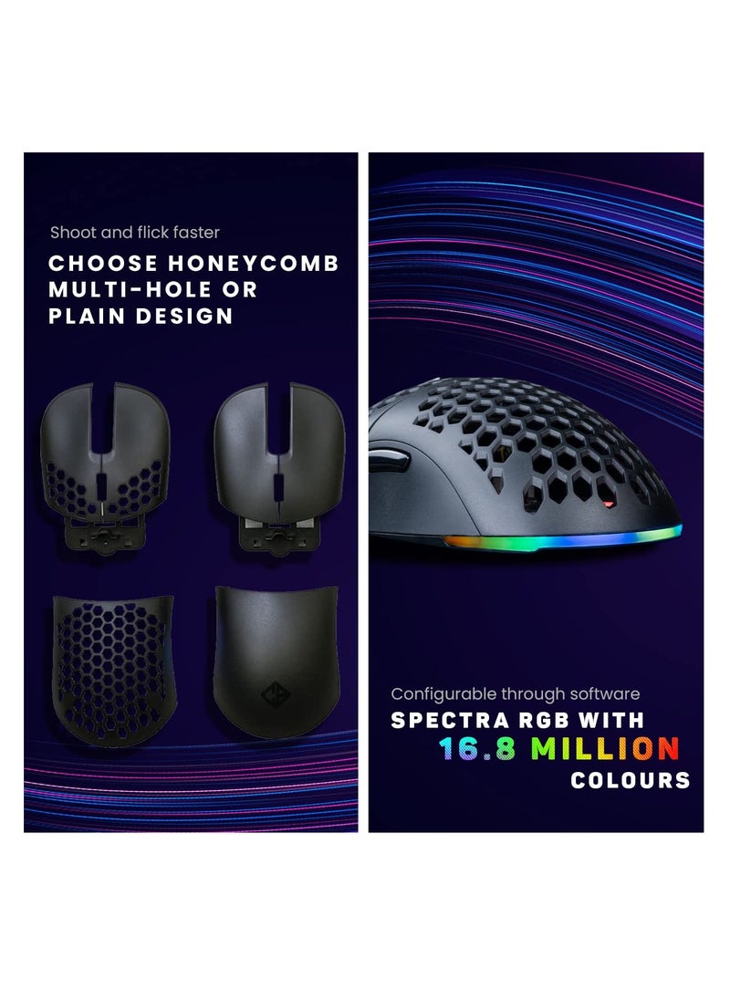 Cosmic Byte Kilonova 3370IC PRO X-Light Wired Gaming Mouse (Black) | 65 Grams | Pixart 3370 Sensor | DIY Hot Swappable Switches | 0.8MM PTFE Feet | Adjustable Debounce Rate | Honeycomb Design  - Image 5