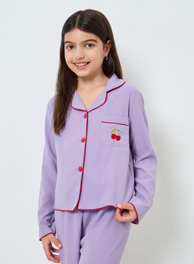 تايك تو طقم بيجاما منسق من قميص مطرز بكرز - Image 2