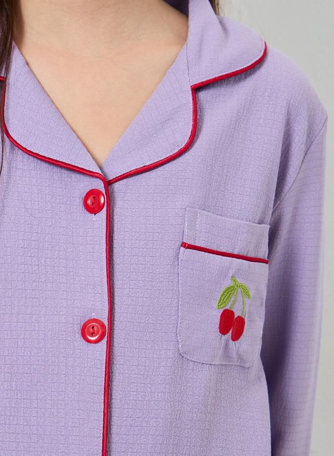 تايك تو طقم بيجاما منسق من قميص مطرز بكرز - Image 3