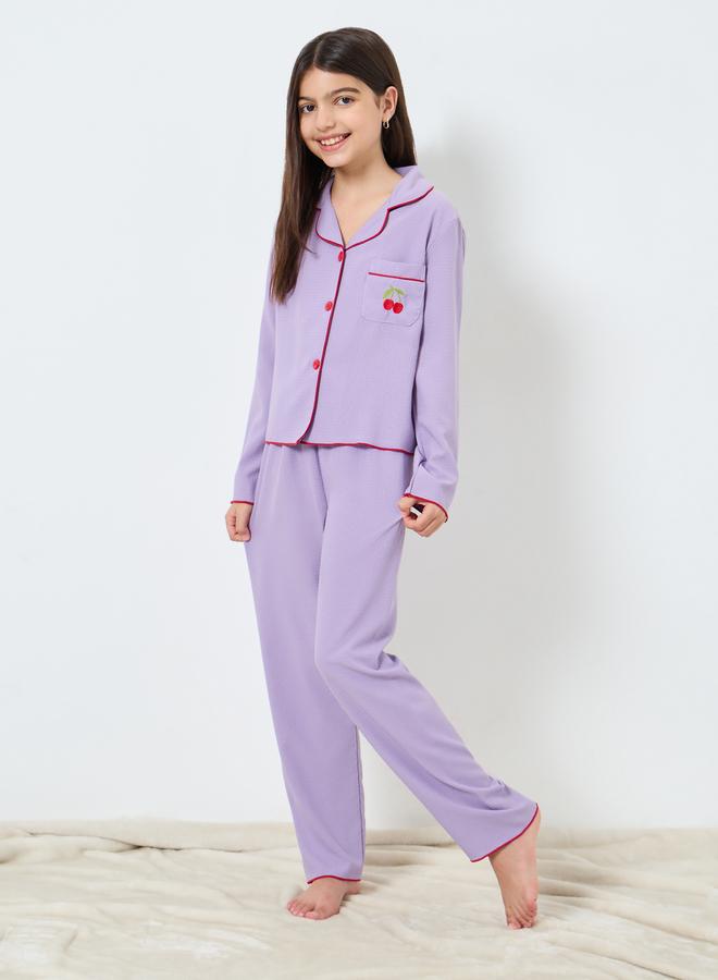تايك تو طقم بيجاما منسق من قميص مطرز بكرز - Image 1