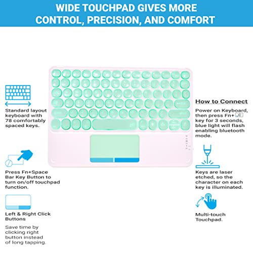 Concept Kart Universal Wireless Bluetooth Keyboard with Touchpad and RGB Backlit Compatible with iPad Tablet, Android, Windows, Mac, Laptop | Silent Keys| Ultra-Slim Multi-Device Keyboard (Green) - Image 4