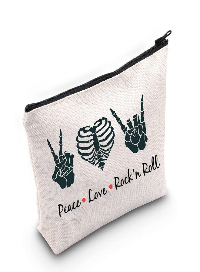 LEVLO Funny Rock and Roll Cosmetic Bag Guitar Retro 80s Hippie Hippi Gift Peace Love Rock'N Roll Makeup Zipper Pouch Bag For Friend Family (Peace Love Rock'N Roll) - Image 1