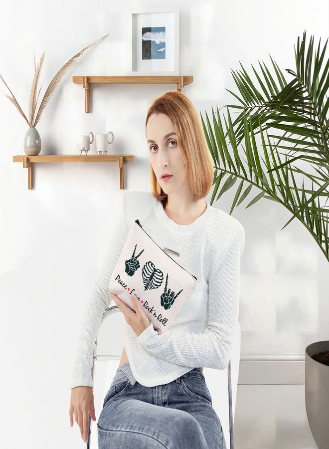 LEVLO Funny Rock and Roll Cosmetic Bag Guitar Retro 80s Hippie Hippi Gift Peace Love Rock'N Roll Makeup Zipper Pouch Bag For Friend Family (Peace Love Rock'N Roll) - Image 4